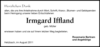 Traueranzeige von Irmgard Iffland von Odenwälder Echo