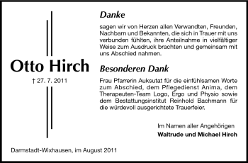 Traueranzeige von Otto Hirch von Echo-Zeitungen (Gesamtausgabe)