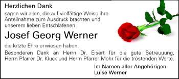 Traueranzeige von Josef Georg Werner von Echo-Zeitungen (Gesamtausgabe)