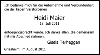 Traueranzeige von Heidi Maier von Echo-Zeitungen (Gesamtausgabe)