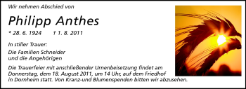 Traueranzeige von Philipp Anthes von Rüsselsheimer Echo, Groß-Gerauer-Echo, Ried Echo