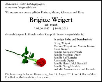 Traueranzeige von Brigitte Weigert von Echo-Zeitungen (Gesamtausgabe)