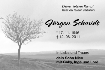 Traueranzeige von Jürgen Schmidt von Echo-Zeitungen (Gesamtausgabe)