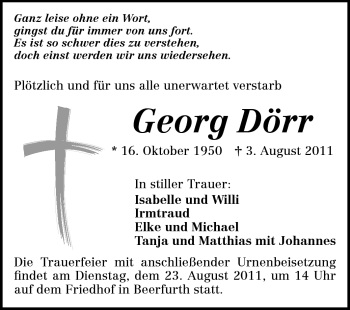 Traueranzeige von Georg Dörr von Odenwälder Echo