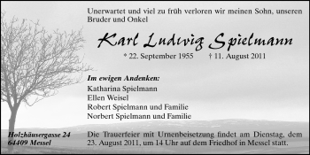 Traueranzeige von Karl Ludwig Spielmann von Echo-Zeitungen (Gesamtausgabe)