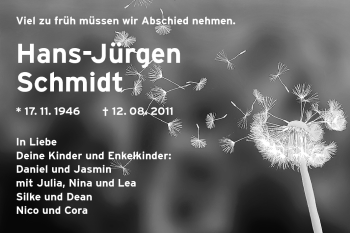 Traueranzeige von Hans-Jürgen Schmidt von Rüsselsheimer Echo, Groß-Gerauer-Echo, Ried Echo