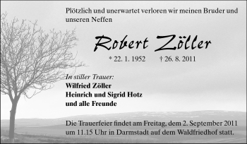 Traueranzeige von Robert Zöller von Darmstädter Echo, Odenwälder Echo, Rüsselsheimer Echo, Groß-Gerauer-Echo, Ried Echo