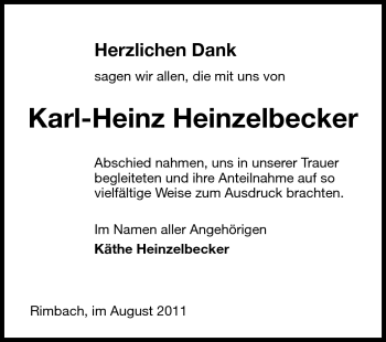 Traueranzeige von Karl-Heinz Heinzelbecker von Starkenburger Echo