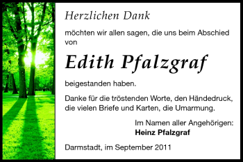 Traueranzeige von Edith Pfalzgraf von Darmstädter Echo, Odenwälder Echo, Rüsselsheimer Echo, Groß-Gerauer-Echo, Ried Echo