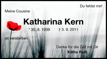 Traueranzeige von Katharina Kern von Echo-Zeitungen (Gesamtausgabe)