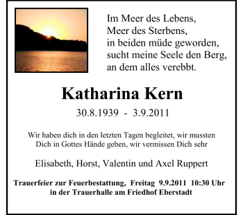 Traueranzeige von Katharina Kern von Echo-Zeitungen (Gesamtausgabe)