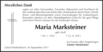 Traueranzeige von Maria Marksteiner von Odenwälder Echo