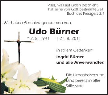 Traueranzeige von Udo Bürner von Starkenburger Echo