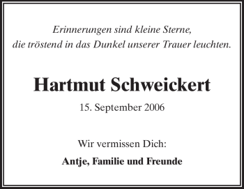 Traueranzeige von Hartmut Schweickert von Echo-Zeitungen (Gesamtausgabe)