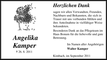 Traueranzeige von Angelika Kamper von Odenwälder Echo