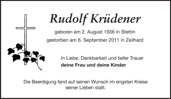 Traueranzeige von Prof. Dipl.-Ing. Rudolf Krüdener von Darmstädter Echo, Odenwälder Echo, Rüsselsheimer Echo, Groß-Gerauer-Echo, Ried Echo