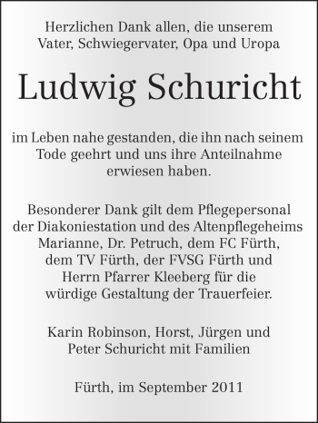 Traueranzeige von Ludwig Schuricht von Starkenburger Echo