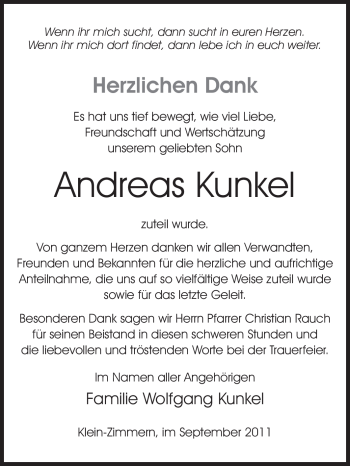 Traueranzeige von Andreas Kunkel von Echo-Zeitungen (Gesamtausgabe)