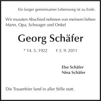Traueranzeige von Georg Schäfer von Echo-Zeitungen (Gesamtausgabe)