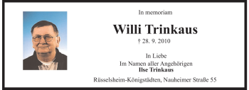 Traueranzeige von Willi Trinkaus von Rüsselsheimer Echo, Groß-Gerauer-Echo, Ried Echo