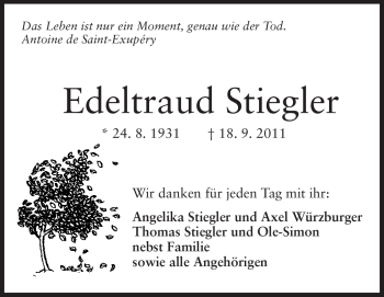 Traueranzeige von Edeltraut Stiegler von Starkenburger Echo