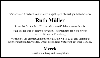 Traueranzeige von Ruth Müller von Echo-Zeitungen (Gesamtausgabe)