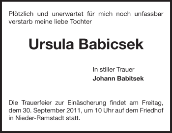 Traueranzeige von Ursula Babicsek von Echo-Zeitungen (Gesamtausgabe)