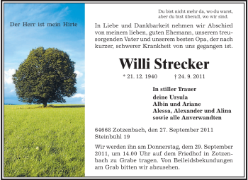 Traueranzeige von Willi Strecker von Starkenburger Echo