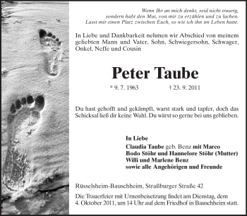 Traueranzeige von Peter Taube von Rüsselsheimer Echo, Groß-Gerauer-Echo, Ried Echo