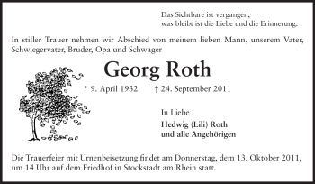 Traueranzeige von Georg Roth von Echo-Zeitungen (Gesamtausgabe)