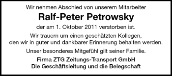 Traueranzeige von Ralf-Peter Petrowsky von Echo-Zeitungen (Gesamtausgabe)