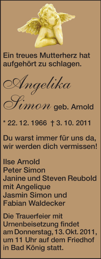 Traueranzeige von Angelika Simon von Odenwälder Echo
