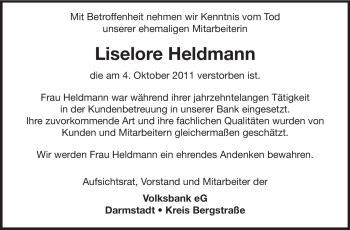 Traueranzeige von Liselore Heldmann von Echo-Zeitungen (Gesamtausgabe)