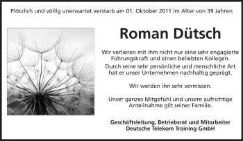 Traueranzeige von Roman Dütsch von Echo-Zeitungen (Gesamtausgabe)