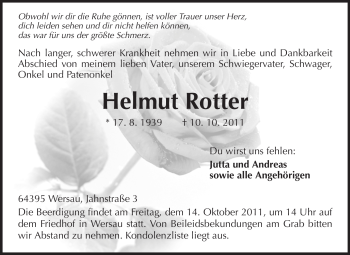 Traueranzeige von Helmut Rotter von Echo-Zeitungen (Gesamtausgabe)