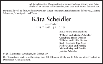 Traueranzeige von Käta Scheidler von Echo-Zeitungen (Gesamtausgabe)