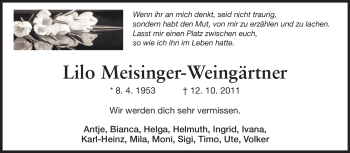 Traueranzeige von Lilo Meisinger-Weingärtner von Echo-Zeitungen (Gesamtausgabe)
