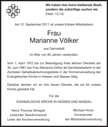Traueranzeige von Marianne Völker von Echo-Zeitungen (Gesamtausgabe)