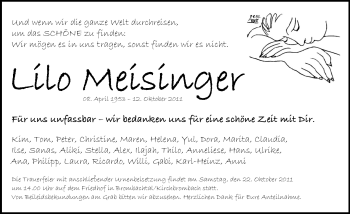 Traueranzeige von Lilo Meisinger-Weingärtner von Echo-Zeitungen (Gesamtausgabe)