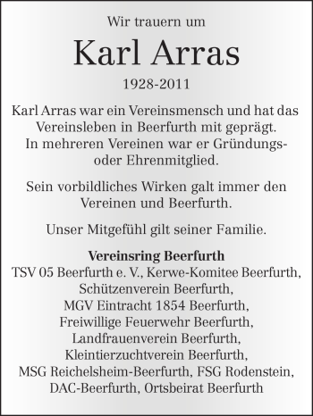 Traueranzeige von Karl Arras von Odenwälder Echo