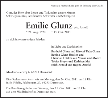 Traueranzeige von Emilie Glunz von Echo-Zeitungen (Gesamtausgabe)