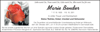 Traueranzeige von Marie Bender von Echo-Zeitungen (Gesamtausgabe)