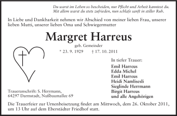 Traueranzeige von Margret Harreus von Echo-Zeitungen (Gesamtausgabe)