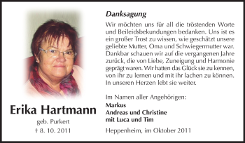 Traueranzeige von Erika Hartmann von Starkenburger Echo