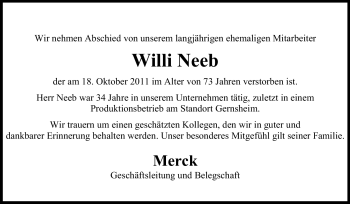 Traueranzeige von Willi Neeb von Rüsselsheimer Echo, Groß-Gerauer-Echo, Ried Echo
