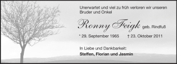 Traueranzeige von Ronny Feigk von Darmstädter Echo, Odenwälder Echo, Rüsselsheimer Echo, Groß-Gerauer-Echo, Ried Echo