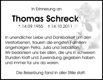 Traueranzeige von Thomas Schreck von Echo-Zeitungen (Gesamtausgabe)