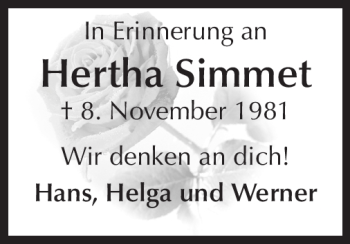 Traueranzeige von Hertha Simmet von Echo-Zeitungen (Gesamtausgabe)