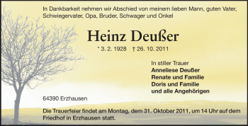 Traueranzeige von Heinz Deußer von Echo-Zeitungen (Gesamtausgabe)