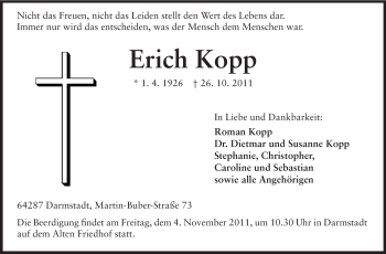 Traueranzeige von Erich Kopp von Echo-Zeitungen (Gesamtausgabe)